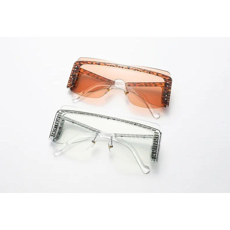 Oversized Rimless Square Shield Sunglasses - Trendy Fashion Eyewear Frames - Lucid Fantasy 