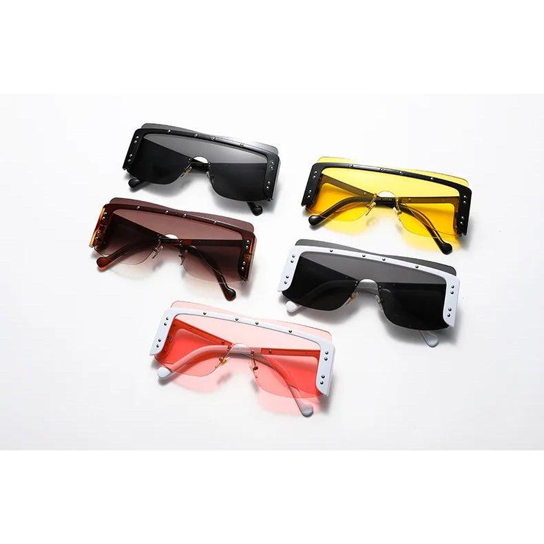 Oversized Rimless Square Shield Sunglasses - Trendy Fashion Eyewear Frames - Lucid Fantasy 