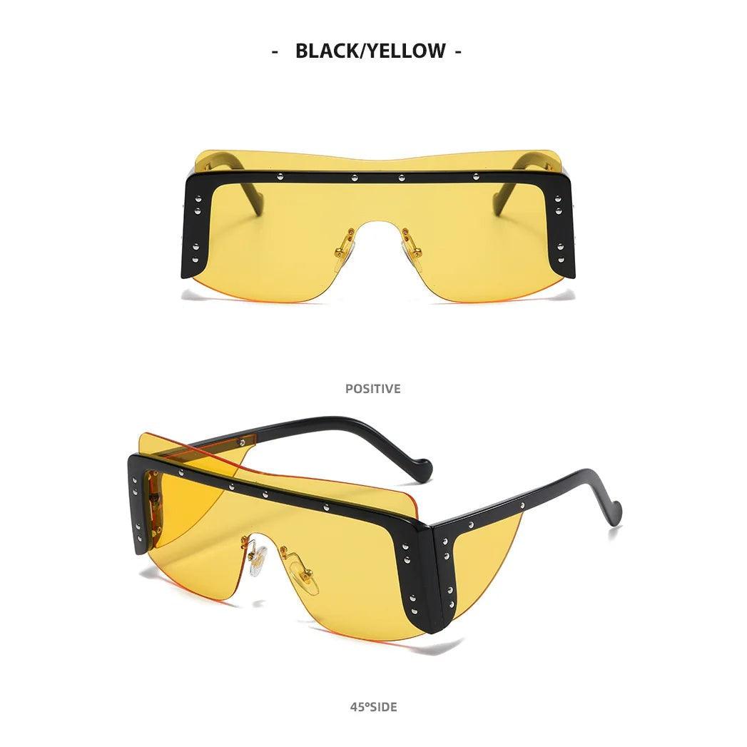 Oversized Rimless Square Shield Sunglasses - Trendy Fashion Eyewear Frames - Lucid Fantasy 