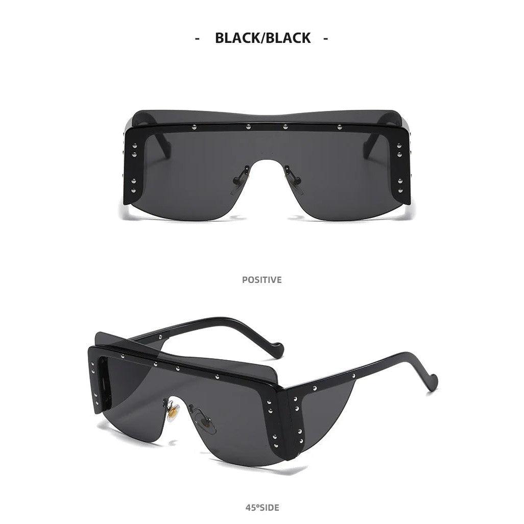 Oversized Rimless Square Shield Sunglasses - Trendy Fashion Eyewear Frames - Lucid Fantasy 