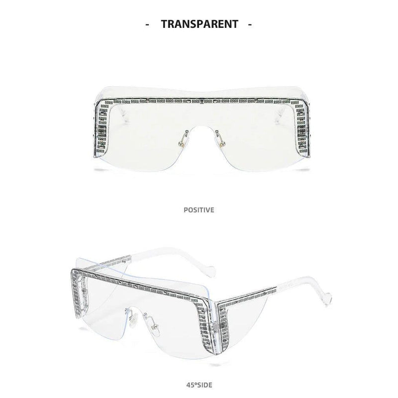 Oversized Rimless Square Shield Sunglasses - Trendy Fashion Eyewear Frames - Lucid Fantasy 