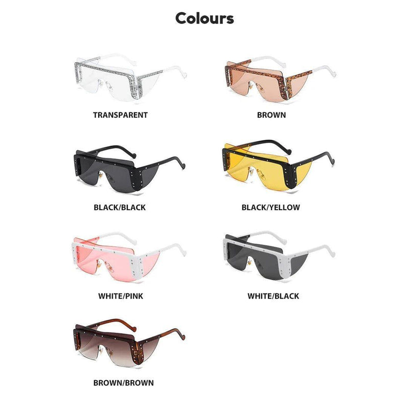 Oversized Rimless Square Shield Sunglasses - Trendy Fashion Eyewear Frames - Lucid Fantasy 