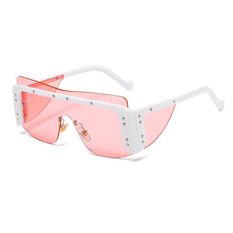 Oversized Rimless Square Shield Sunglasses - Trendy Fashion Eyewear Frames - Lucid Fantasy 