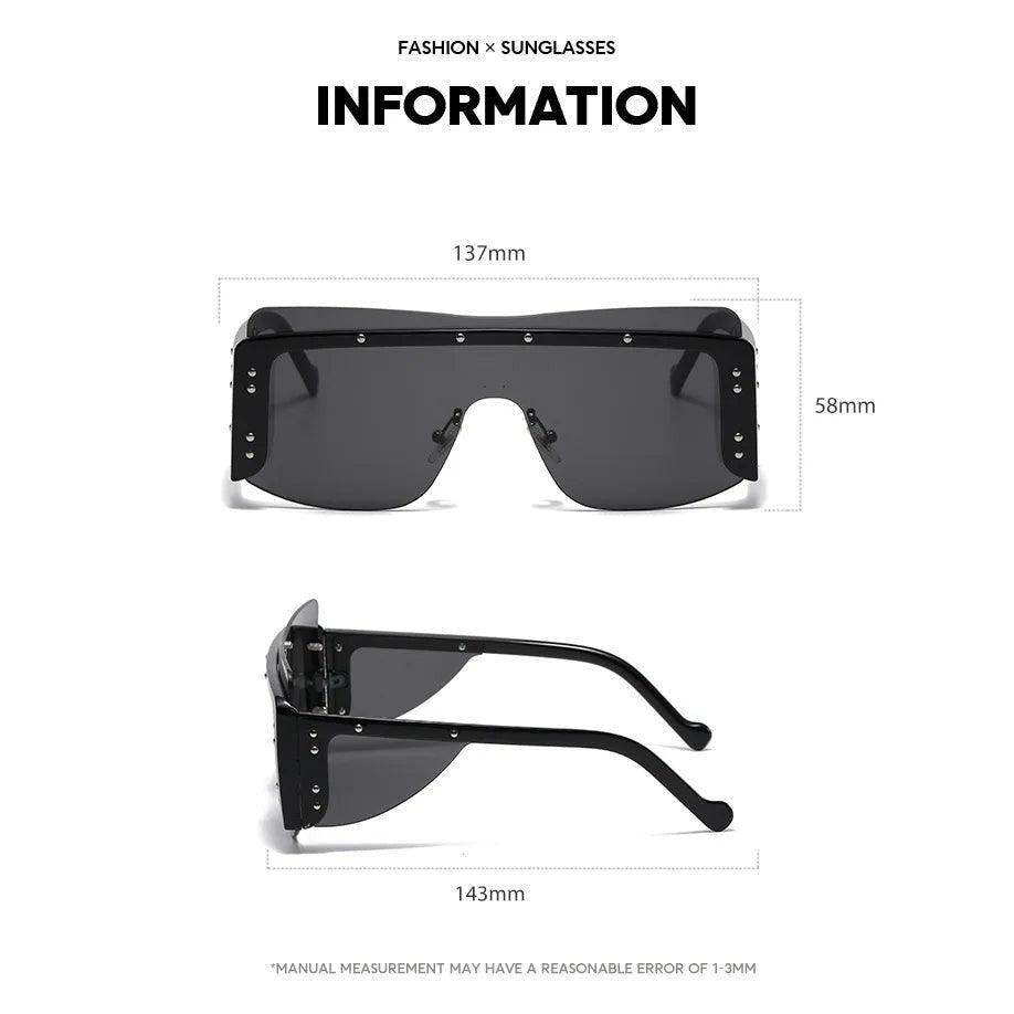 Oversized Rimless Square Shield Sunglasses - Trendy Fashion Eyewear Frames - Lucid Fantasy 