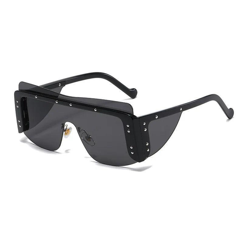 Oversized Rimless Square Shield Sunglasses - Trendy Fashion Eyewear Frames - Lucid Fantasy 