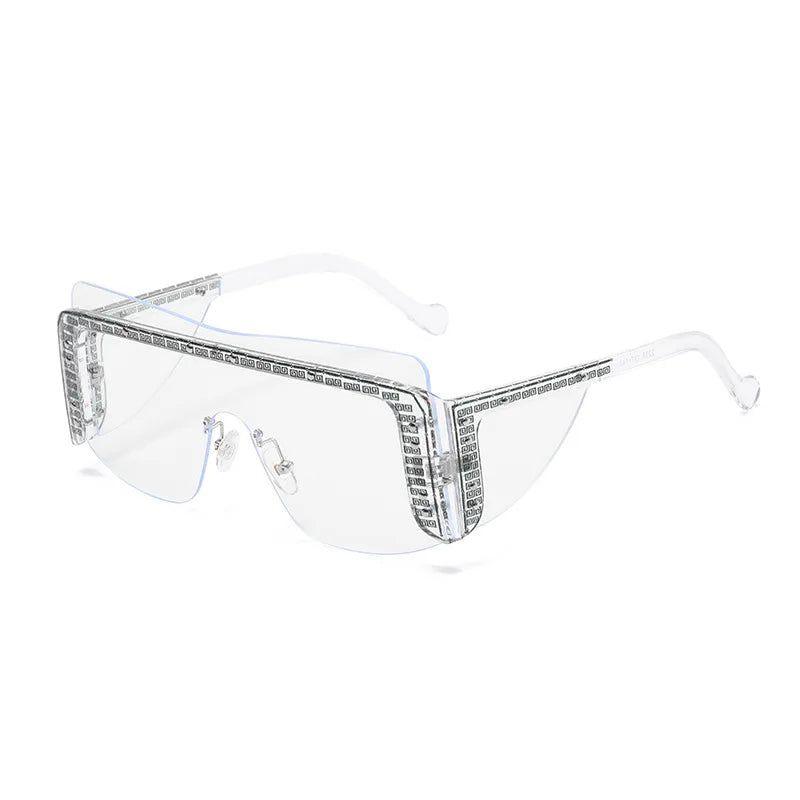 Oversized Rimless Square Shield Sunglasses - Trendy Fashion Eyewear Frames - Lucid Fantasy 