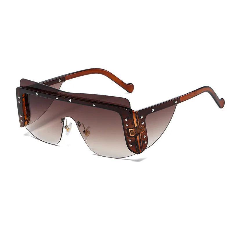 Oversized Rimless Square Shield Sunglasses - Trendy Fashion Eyewear Frames - Lucid Fantasy 