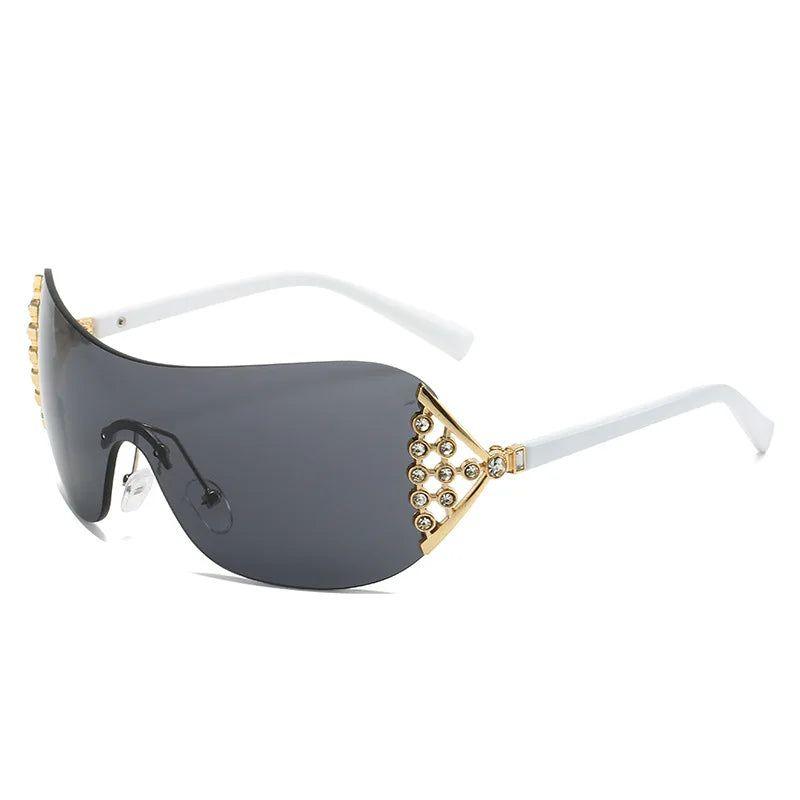 Oversized Rimless Steampunk Sunglasses with Bling Diamond Accent - UV400 Fashion Shades - Lucid Fantasy 