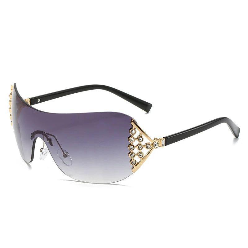 Oversized Rimless Steampunk Sunglasses with Bling Diamond Accent - UV400 Fashion Shades - Lucid Fantasy 