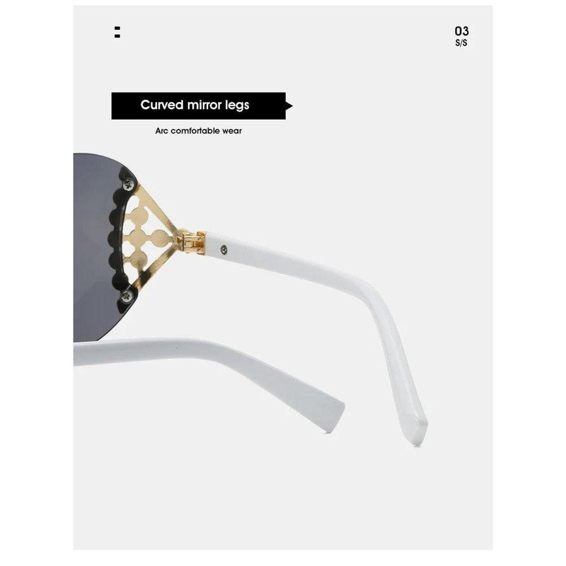 Oversized Rimless Steampunk Sunglasses with Bling Diamond Accent - UV400 Fashion Shades - Lucid Fantasy 