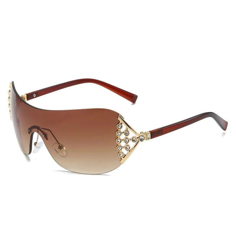 Oversized Rimless Steampunk Sunglasses with Bling Diamond Accent - UV400 Fashion Shades - Lucid Fantasy 