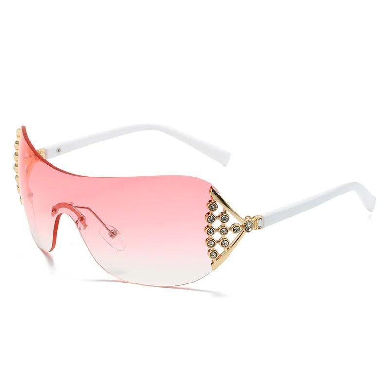 Oversized Rimless Steampunk Sunglasses with Bling Diamond Accent - UV400 Fashion Shades - Lucid Fantasy 