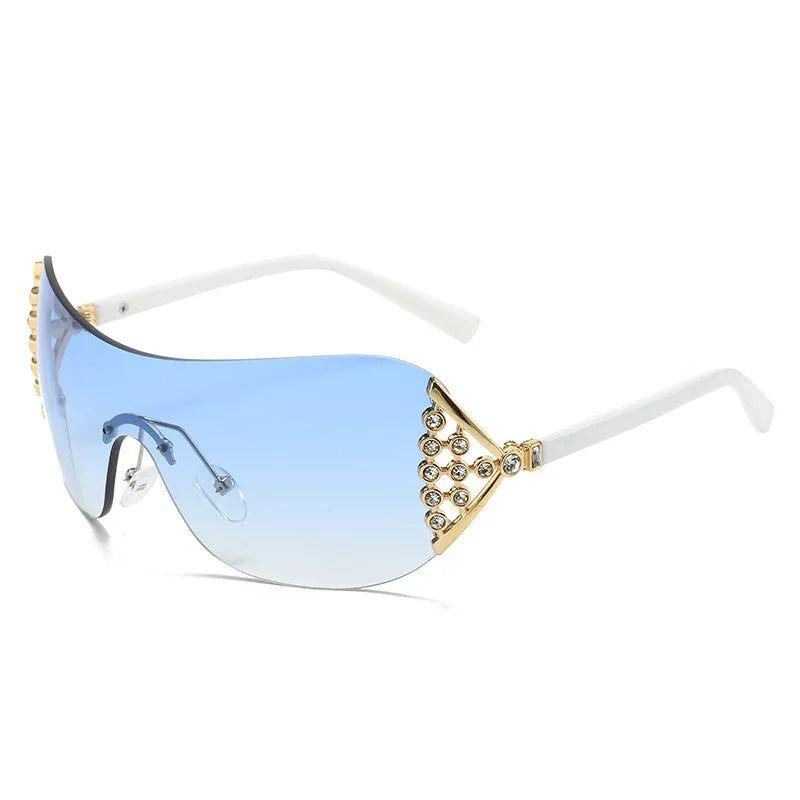 Oversized Rimless Steampunk Sunglasses with Bling Diamond Accent - UV400 Fashion Shades - Lucid Fantasy 