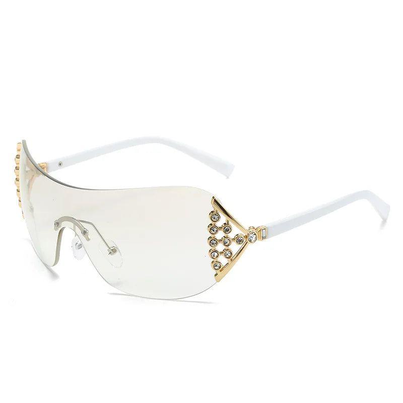 Oversized Rimless Steampunk Sunglasses with Bling Diamond Accent - UV400 Fashion Shades - Lucid Fantasy 