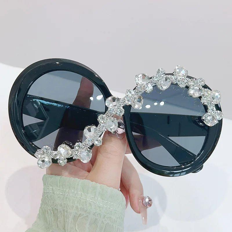 Oversized Round Sunglasses UV400 Big Frame Diamond Decoration Party Bling Sunglasses-Lucid Fantasy