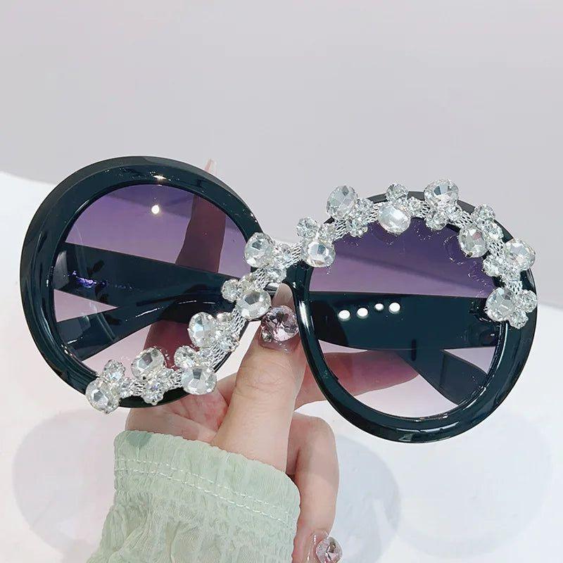 Oversized Round Sunglasses UV400 Big Frame Diamond Decoration Party Bling Sunglasses-Lucid Fantasy