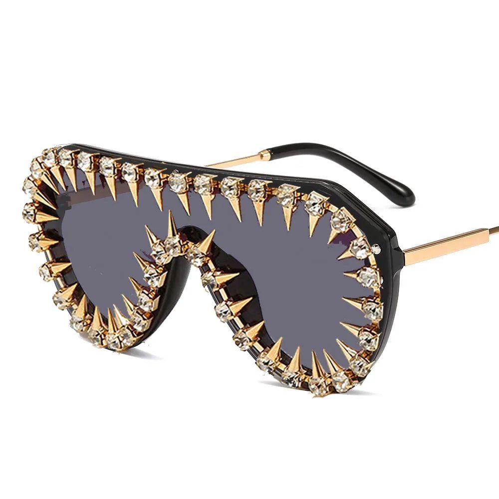 Punk Glam Steampunk Oversized Rhinestone Sunglasses with Diamond Accents - Lucid Fantasy 