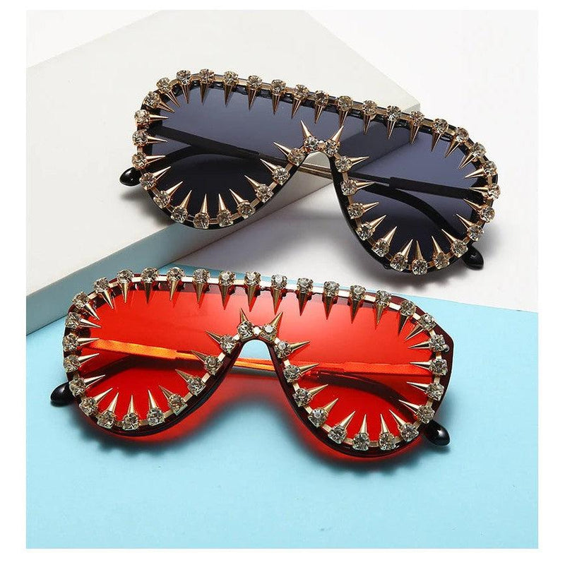 Punk Glam Steampunk Oversized Rhinestone Sunglasses with Diamond Accents - Lucid Fantasy 