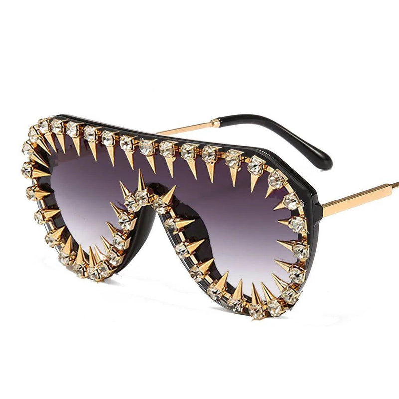 Punk Glam Steampunk Oversized Rhinestone Sunglasses with Diamond Accents - Lucid Fantasy 