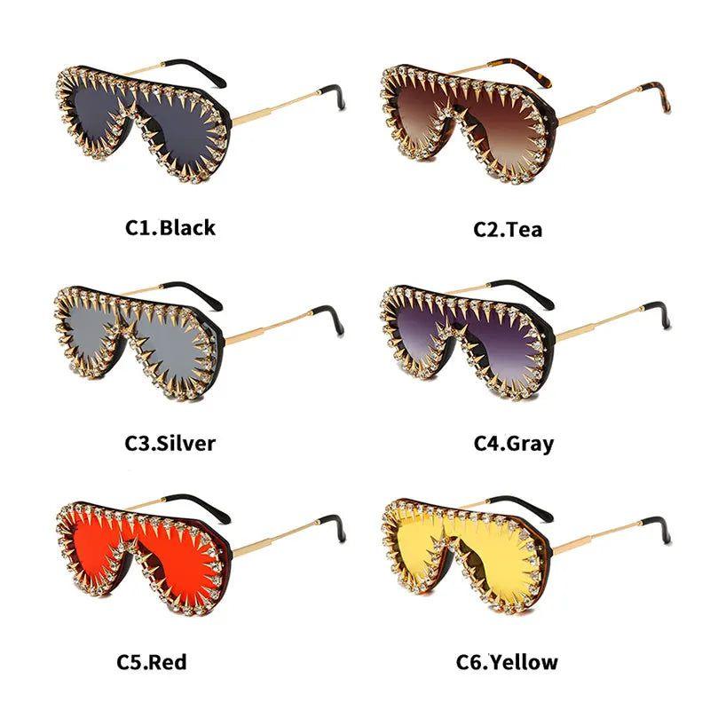 Punk Glam Steampunk Oversized Rhinestone Sunglasses with Diamond Accents - Lucid Fantasy 