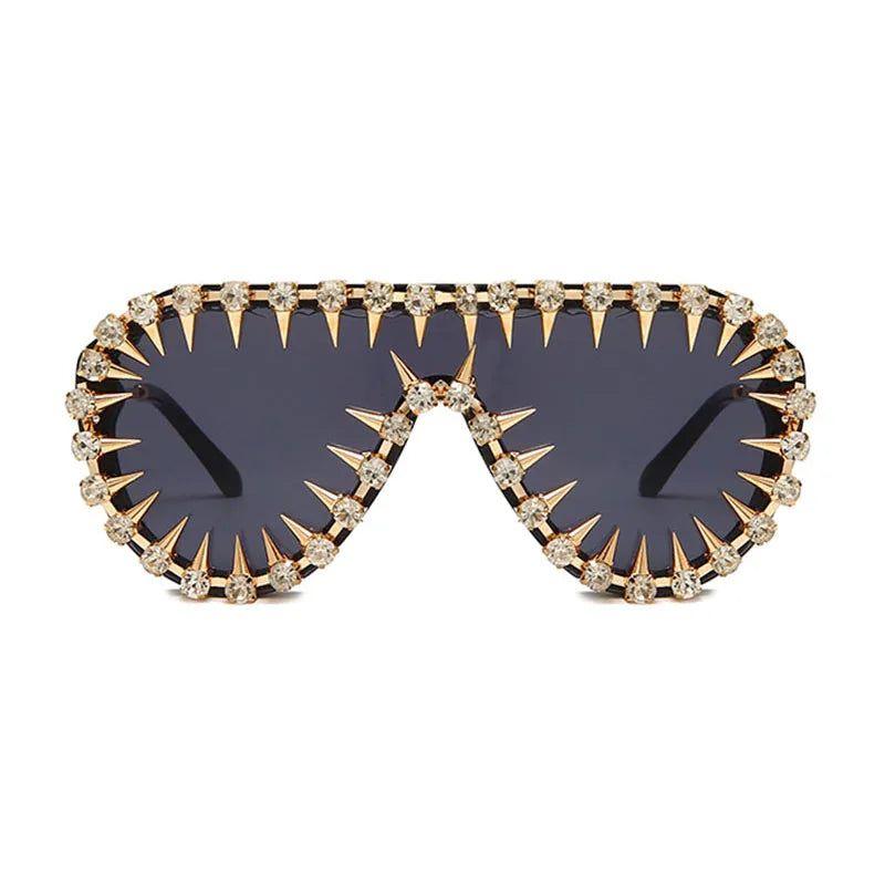 Punk Glam Steampunk Oversized Rhinestone Sunglasses with Diamond Accents - Lucid Fantasy 