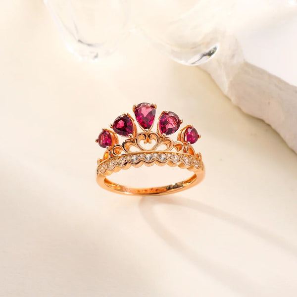 Pure 925 Sterling Silver Crown Ring Natural Garnet Gemstone Elegant Design 14K Rose Gold Plated Fine Jewelry-Lucid Fantasy