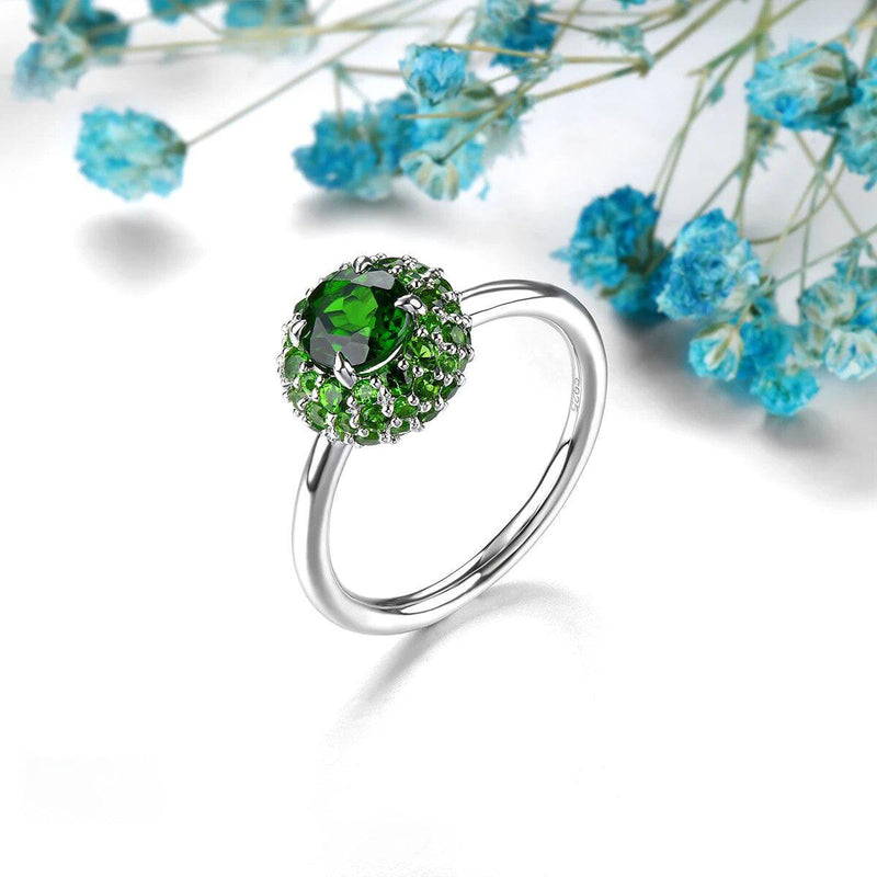 Refined 1.7 Carat Natural Chrome Diopside Sterling Silver Ring - Unique Handcrafted S925 Jewelry - Lucid Fantasy 