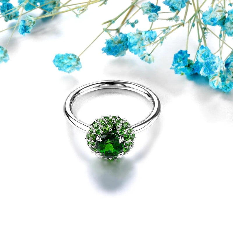 Refined 1.7 Carat Natural Chrome Diopside Sterling Silver Ring - Unique Handcrafted S925 Jewelry - Lucid Fantasy 