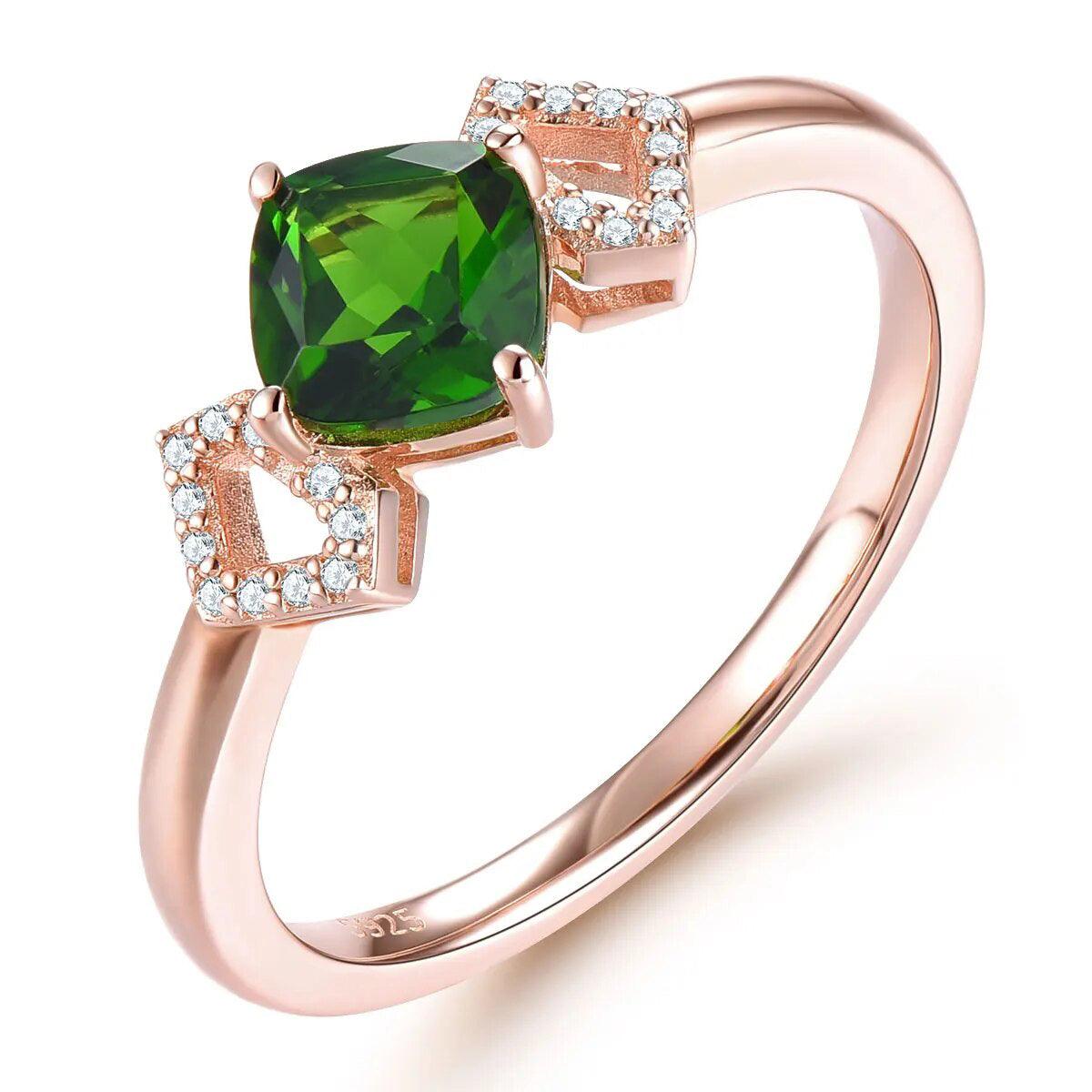 Refined 1 Carat Natural Diopside and Rose Gold Plated Sterling Silver Ring - Lucid Fantasy 