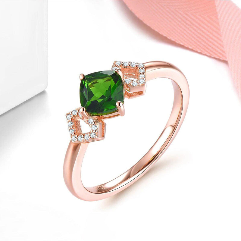 Refined 1 Carat Natural Diopside and Rose Gold Plated Sterling Silver Ring - Lucid Fantasy 