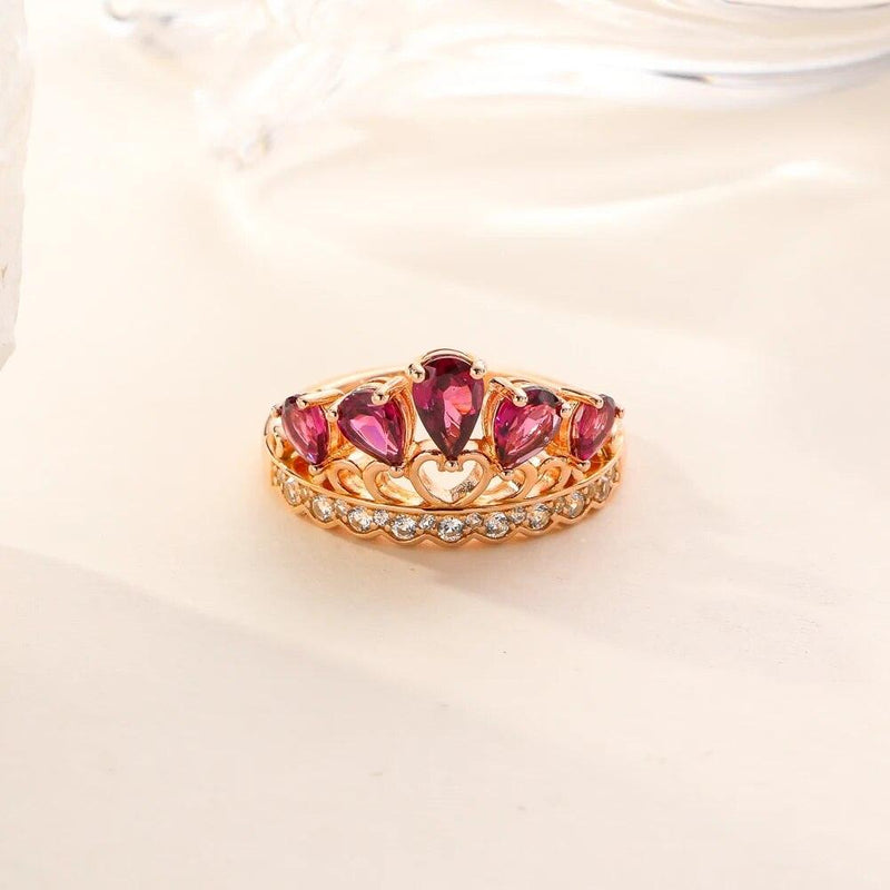 Refined 14K Rose Gold Plated Crown Ring with Natural Rhodolite Garnet in Pure 925 Sterling Silver - Lucid Fantasy 