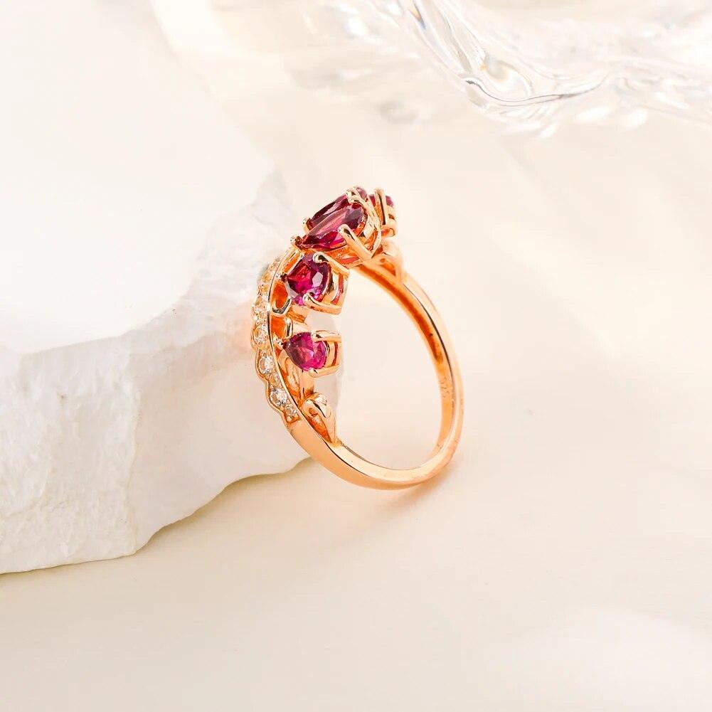 Refined 14K Rose Gold Plated Crown Ring with Natural Rhodolite Garnet in Pure 925 Sterling Silver - Lucid Fantasy 