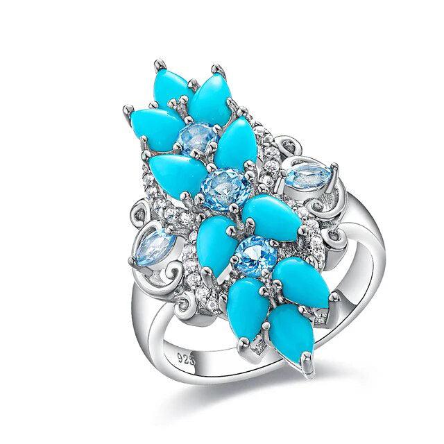 Refined 2 Carat Natural Pear Turquoise Sterling Silver Ring - Lucid Fantasy 