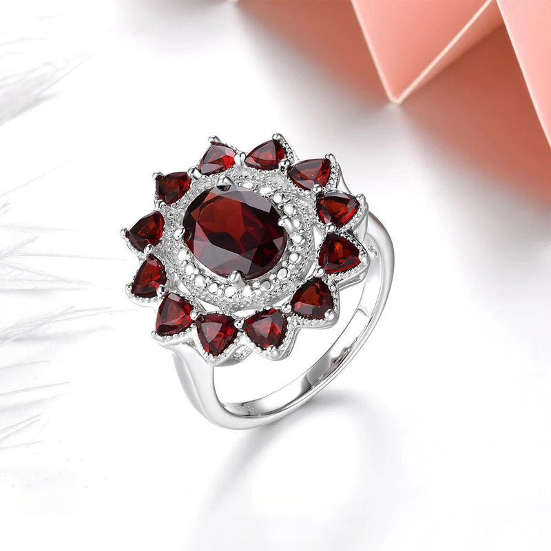 Refined 3.5 Carat Natural Red Garnet S925 Sterling Silver Ring - Lucid Fantasy 