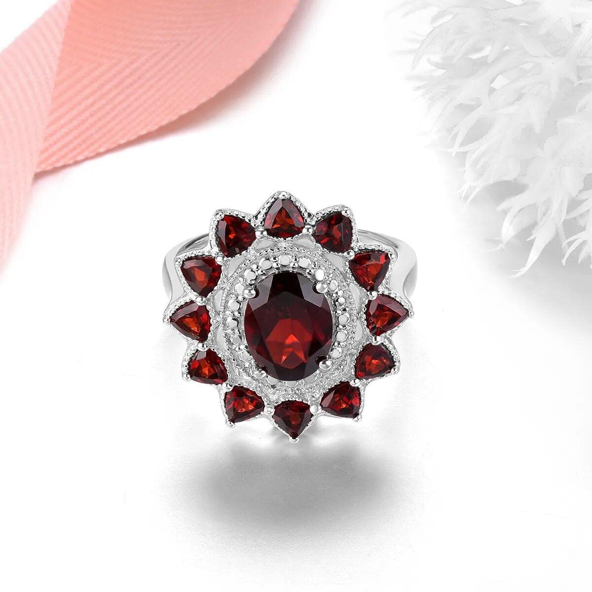 Refined 3.5 Carat Natural Red Garnet S925 Sterling Silver Ring - Lucid Fantasy 