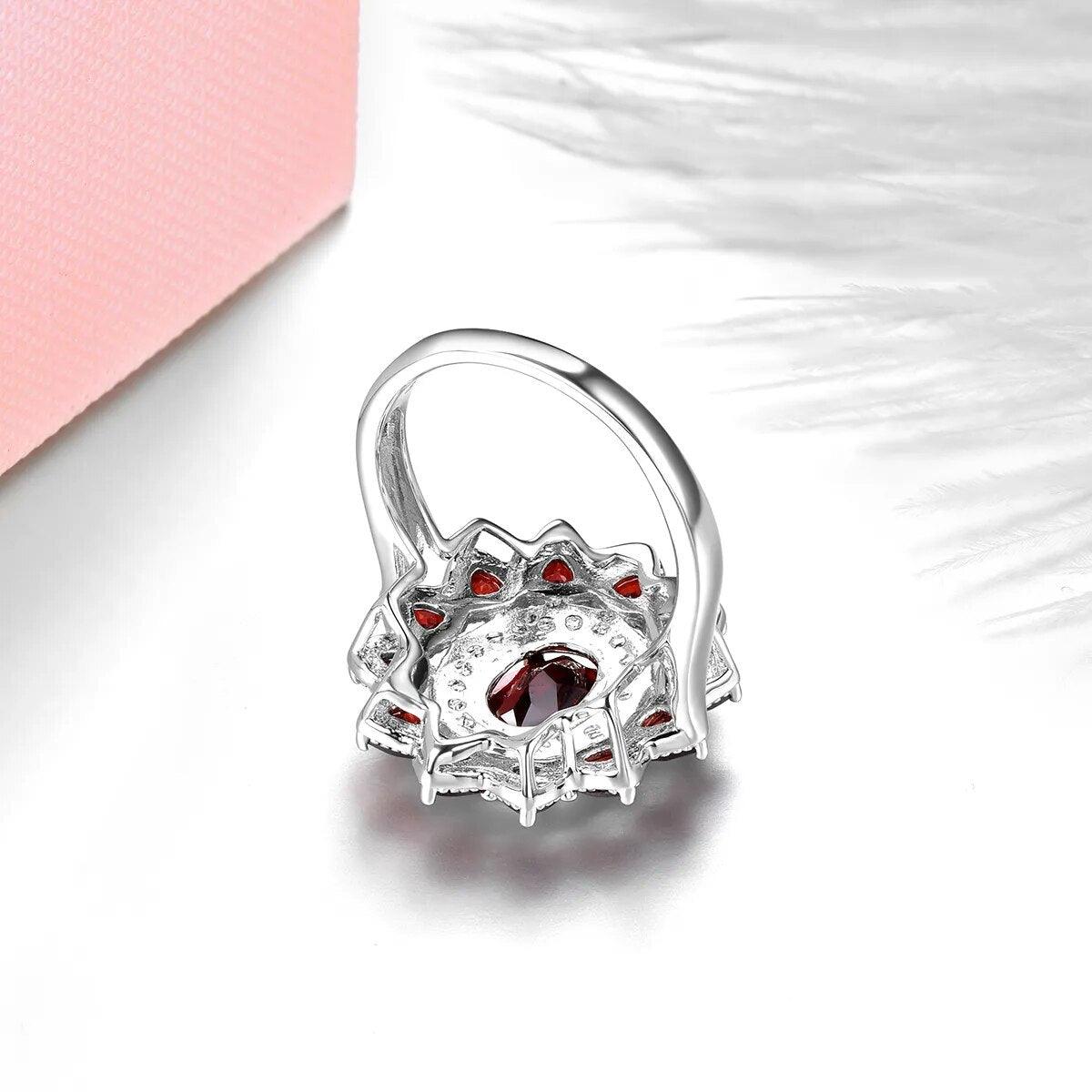 Refined 3.5 Carat Natural Red Garnet S925 Sterling Silver Ring - Lucid Fantasy 