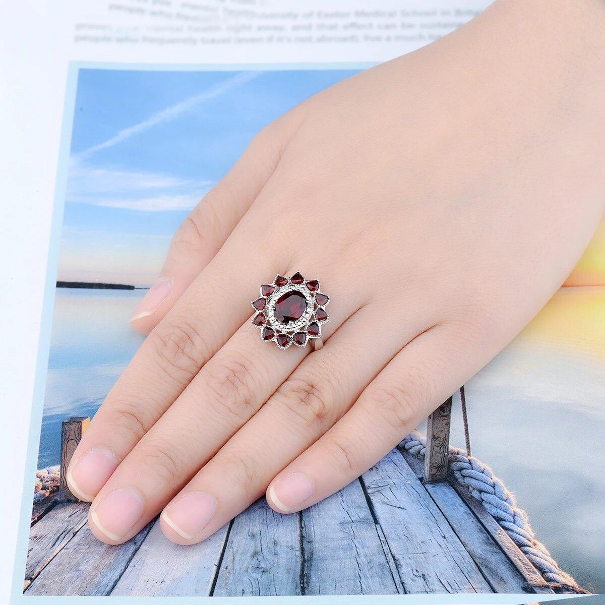 Refined 3.5 Carat Natural Red Garnet S925 Sterling Silver Ring - Lucid Fantasy 