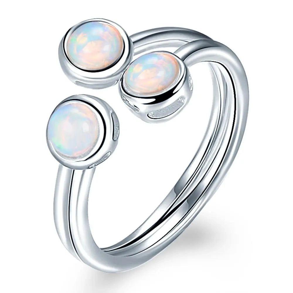 Refined 3-Stone Natural Opal Open Ring in 925 Sterling Silver - Lucid Fantasy 