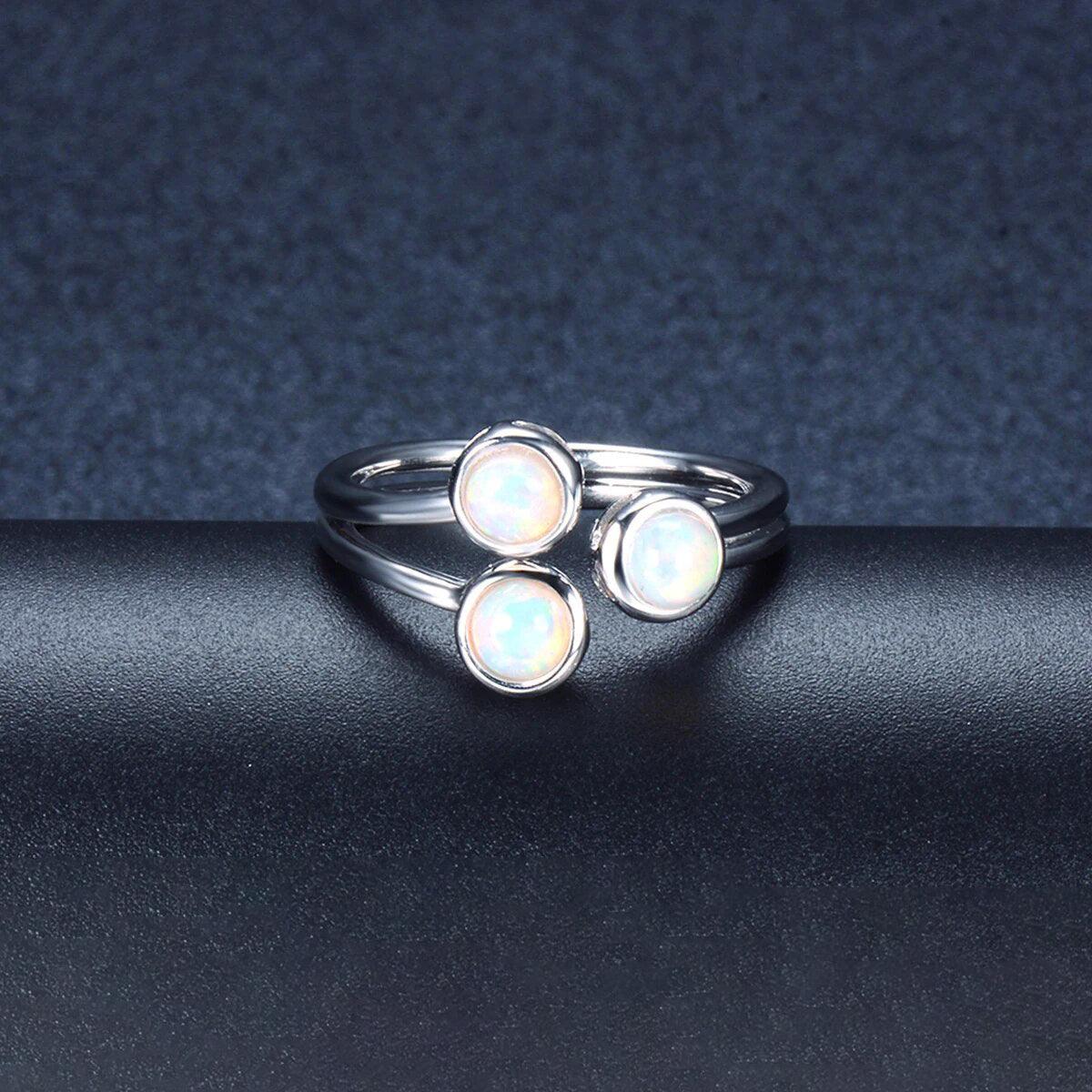 Refined 3-Stone Natural Opal Open Ring in 925 Sterling Silver - Lucid Fantasy 