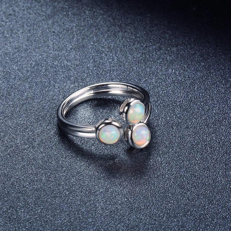 Refined 3-Stone Natural Opal Open Ring in 925 Sterling Silver - Lucid Fantasy 