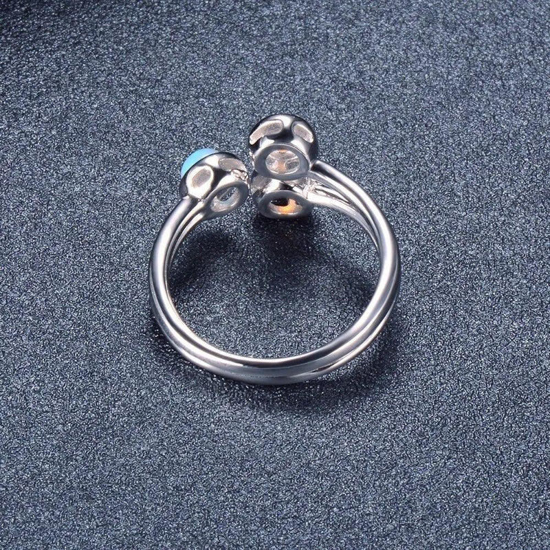 Refined 3-Stone Natural Opal Open Ring in 925 Sterling Silver - Lucid Fantasy 