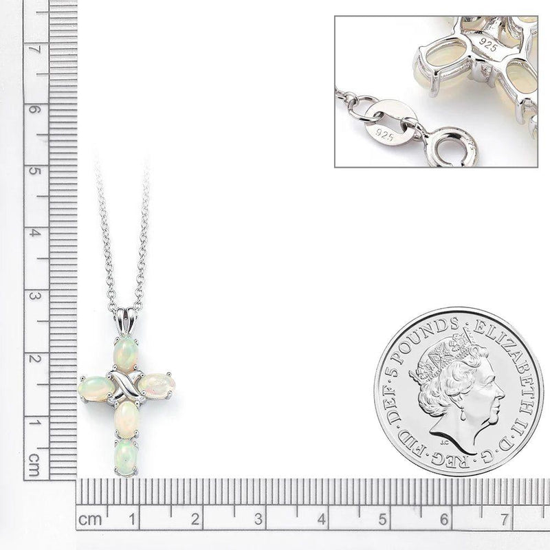 Refined 925 Sterling Silver Cross Pendant Necklace with Natural Opal or Turquoise Gemstone - Lucid Fantasy 