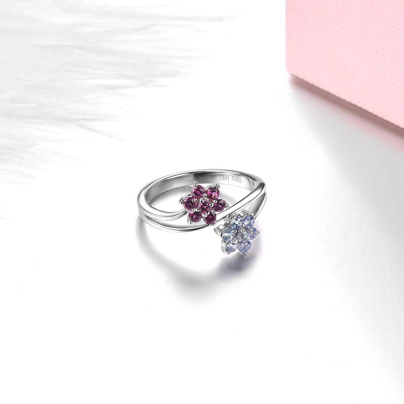 Refined 925 Sterling Silver Ring with 0.82ct Natural Tanzanite and Rhodolite Garnet Gemstones - Lucid Fantasy 