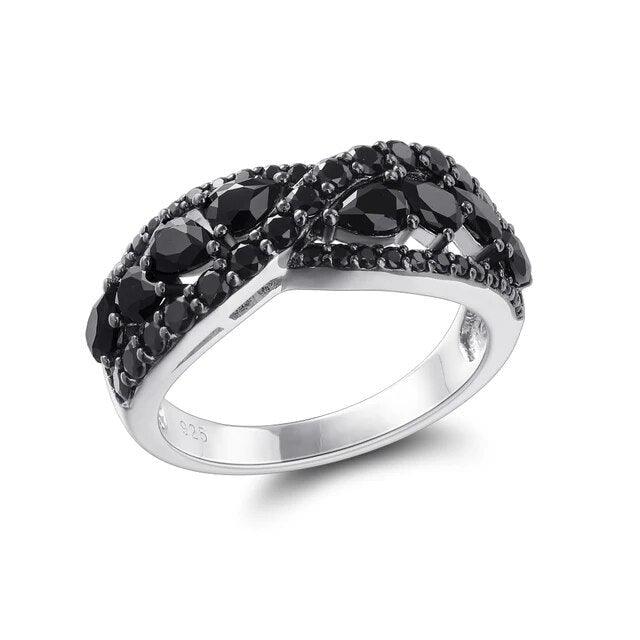 Refined 925 Sterling Silver Ring with Natural Black Spinel Gemstone - Lucid Fantasy 