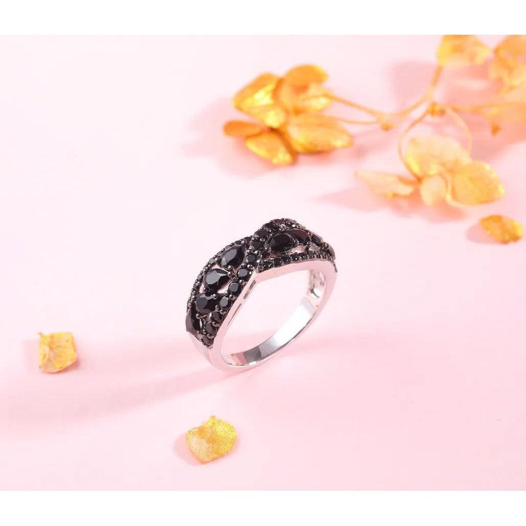 Refined 925 Sterling Silver Ring with Natural Black Spinel Gemstone - Lucid Fantasy 