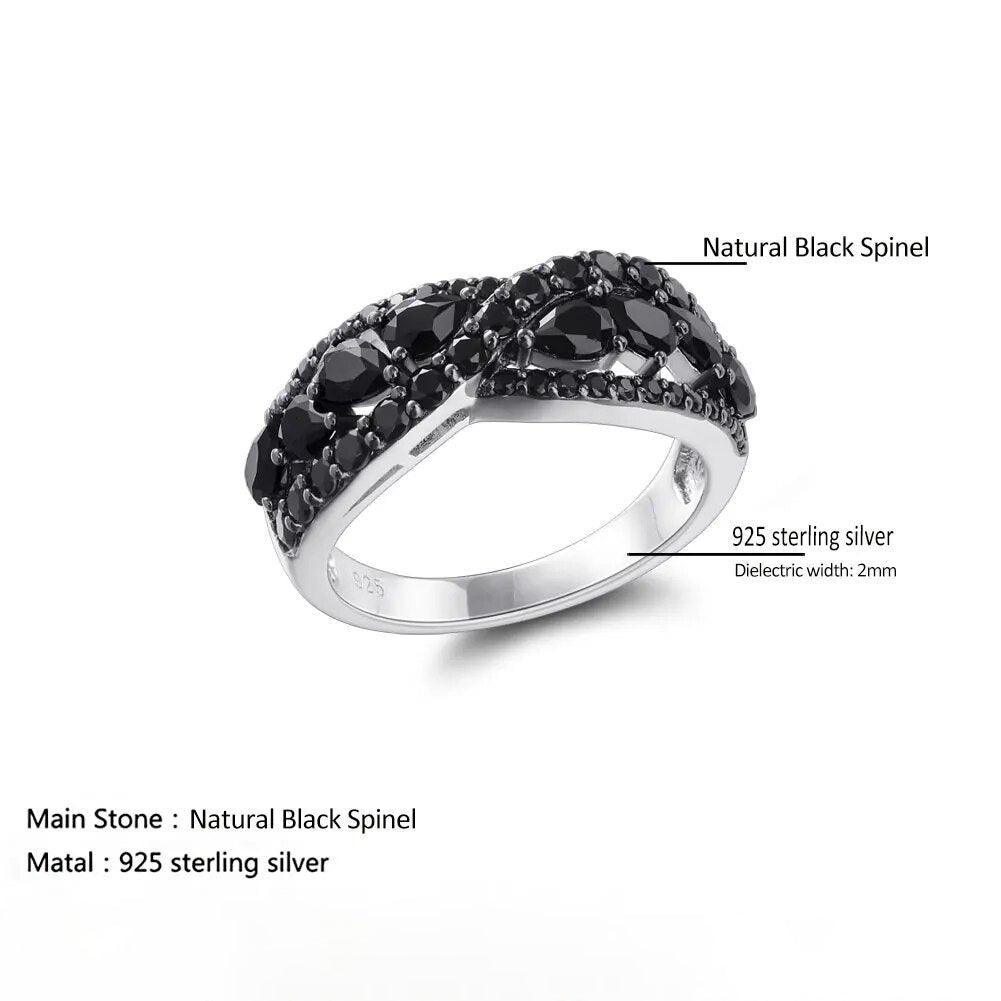 Refined 925 Sterling Silver Ring with Natural Black Spinel Gemstone - Lucid Fantasy 