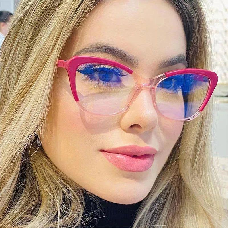 Retro Cat Eye TR90 Anti-Blue Light Glasses with Spring Hinge - Stylish Dual Color Frame - Lucid Fantasy 