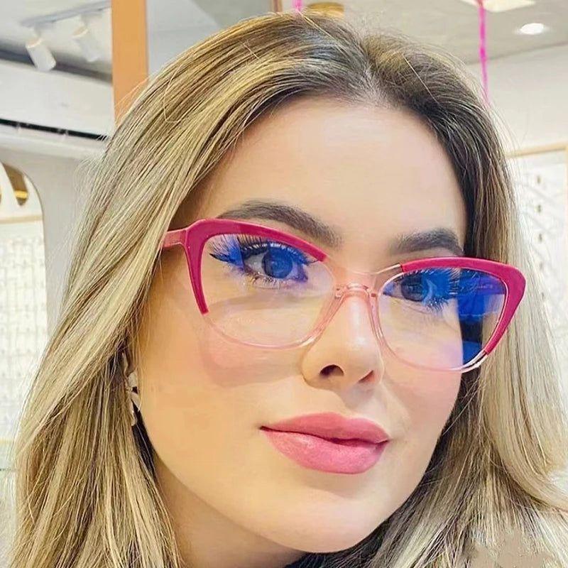 Retro Cat Eye TR90 Anti-Blue Light Glasses with Spring Hinge - Stylish Dual Color Frame - Lucid Fantasy 