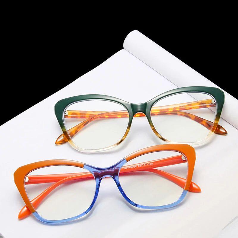 Retro Cat Eye TR90 Anti-Blue Light Glasses with Spring Hinge - Stylish Dual Color Frame - Lucid Fantasy 