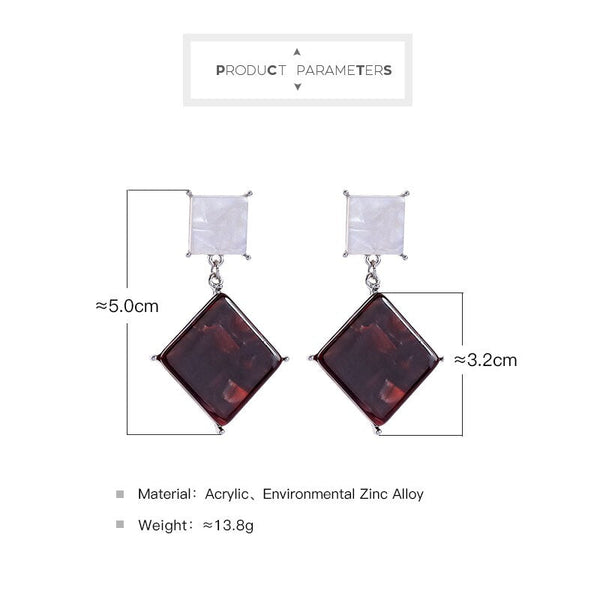 Retro Design Two-Tone Square Acrylic Sheet Drop Dangle Earrings